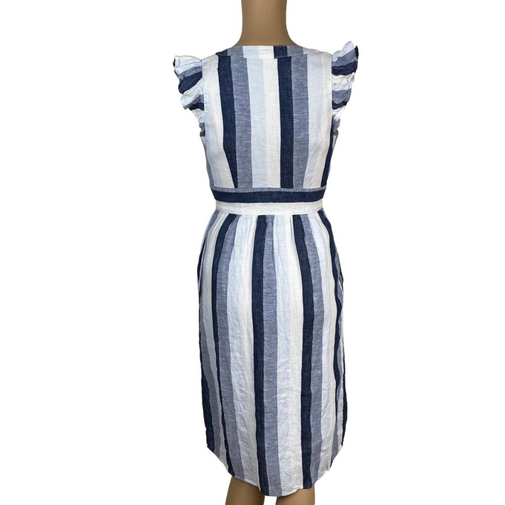 J. Crew Point Sur Linen Striped A-line Dress SZ 00P Blue White Spring Summer - Picture 9 of 10